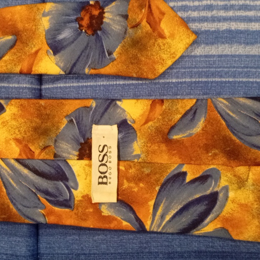 Hugo Boss Orange and Blue Floral Tie 100% Silk